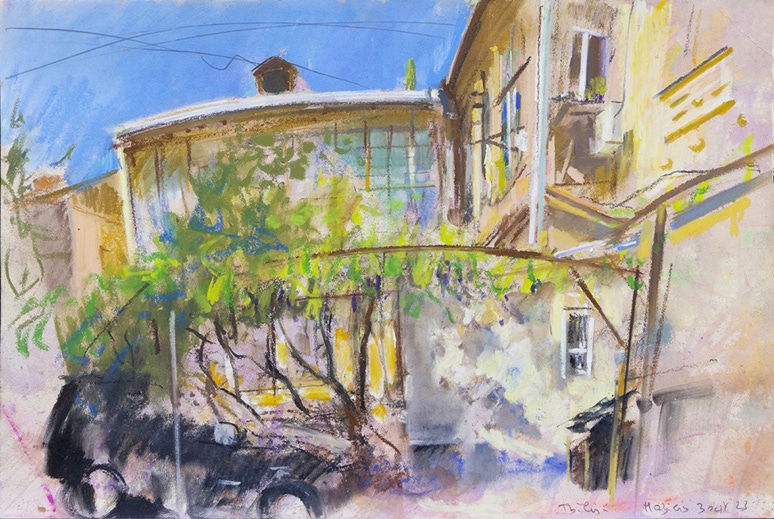 Toile de OLIVIER DE MAZIÈRES - Tarragona, la terrasse, 25 mai 2023, 40 × 60 cm